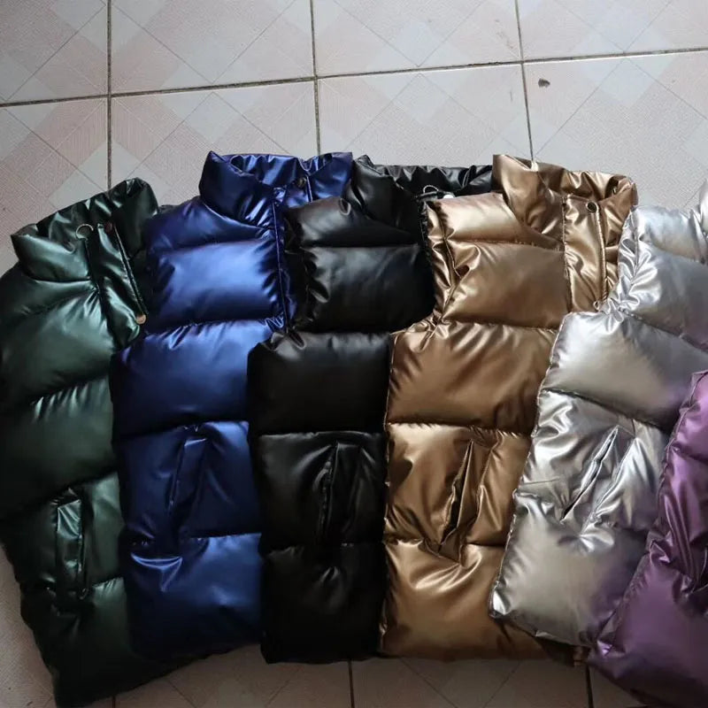 Plus size women autumn waistcoat Glossy bright vest winter Warm new Korean down vest sleeveless jacket 3XL,4XL,black,blue